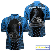 Load image into Gallery viewer, Personalized Cobra Snake Men Billiard Team Shirt Blue 8 Ball Billiard Polo &amp; 1/4 Zip Attire NYN2365