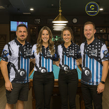 Load image into Gallery viewer, Patriotic Grunge Blue 8 Ball Men Billiard Polo &amp; 1/4 Zip Shirt Custom Pool Billiard Jerseys NYN2358