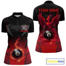 Load image into Gallery viewer, Black &amp; Red 8 Ball Women Billiard Shirt Personalized Phoenix Billiard Polo &amp; 1/4 Zip Apparel NYN2366