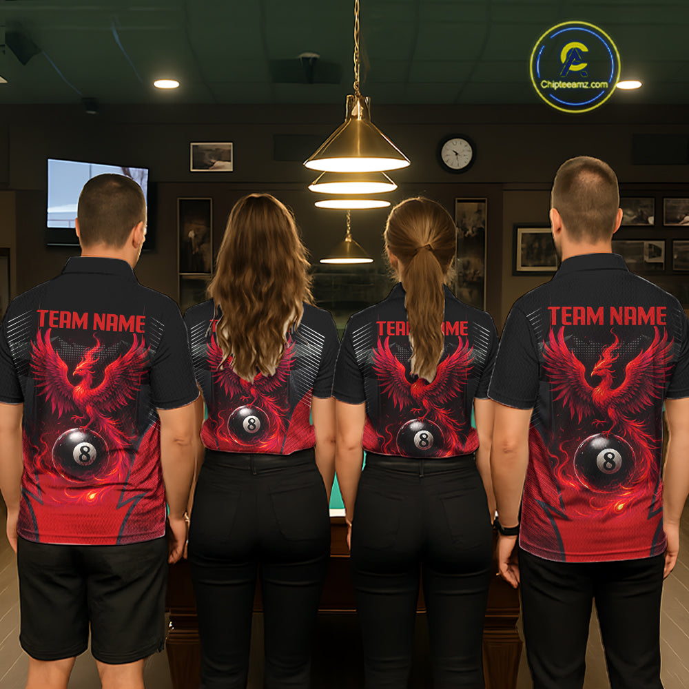 Black & Red 8 Ball Women Billiard Shirt Personalized Phoenix Billiard Polo & 1/4 Zip Apparel NYN2366
