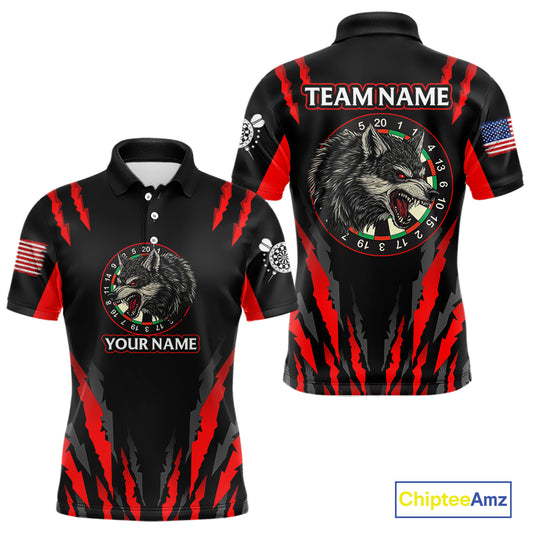 Custom Black-Red Wolf Dartboard Dart Shirts For Men US Flag Dart Team Jerseys NYN0073