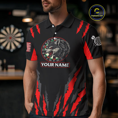 Custom Black-Red Wolf Dartboard Dart Shirts For Men US Flag Dart Team Jerseys NYN0073