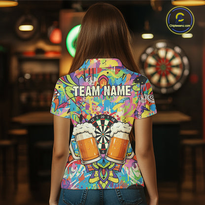 Funny Beers & Dartboard Graffiti Custom Darts Polo Shirt For Women Colorful Dart Jerseys NYN1863