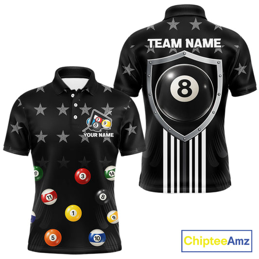 Black Stars 8 Ball Pool Men Billiard Team Shirt Personalized Polo & 1/4-Zip Billiard Gifts NYN2381