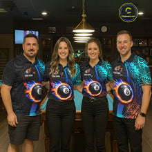 Load image into Gallery viewer, Blue And Red Flaming 8 Ball Billiard Shirt For Women Custom Tribal Pool Polo &amp; 1/4-Zip Team Jersey NYN2987