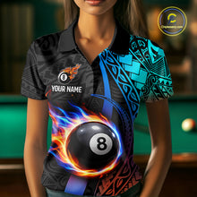 Load image into Gallery viewer, Blue And Red Flaming 8 Ball Billiard Shirt For Women Custom Tribal Pool Polo &amp; 1/4-Zip Team Jersey NYN2987