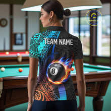 Load image into Gallery viewer, Blue And Red Flaming 8 Ball Billiard Shirt For Women Custom Tribal Pool Polo &amp; 1/4-Zip Team Jersey NYN2987