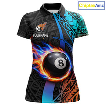 Load image into Gallery viewer, Blue And Red Flaming 8 Ball Billiard Shirt For Women Custom Tribal Pool Polo &amp; 1/4-Zip Team Jersey NYN2987