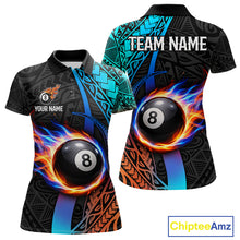 Load image into Gallery viewer, Blue And Red Flaming 8 Ball Billiard Shirt For Women Custom Tribal Pool Polo &amp; 1/4-Zip Team Jersey NYN2987