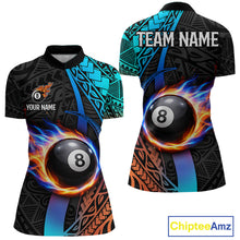 Load image into Gallery viewer, Blue And Red Flaming 8 Ball Billiard Shirt For Women Custom Tribal Pool Polo &amp; 1/4-Zip Team Jersey NYN2987