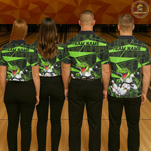 Load image into Gallery viewer, Funny Crocodile Women Bowling Shirt Custom Green Skin Crocodile Polo Quarter-Zip Bowling Team Attire NYN3686
