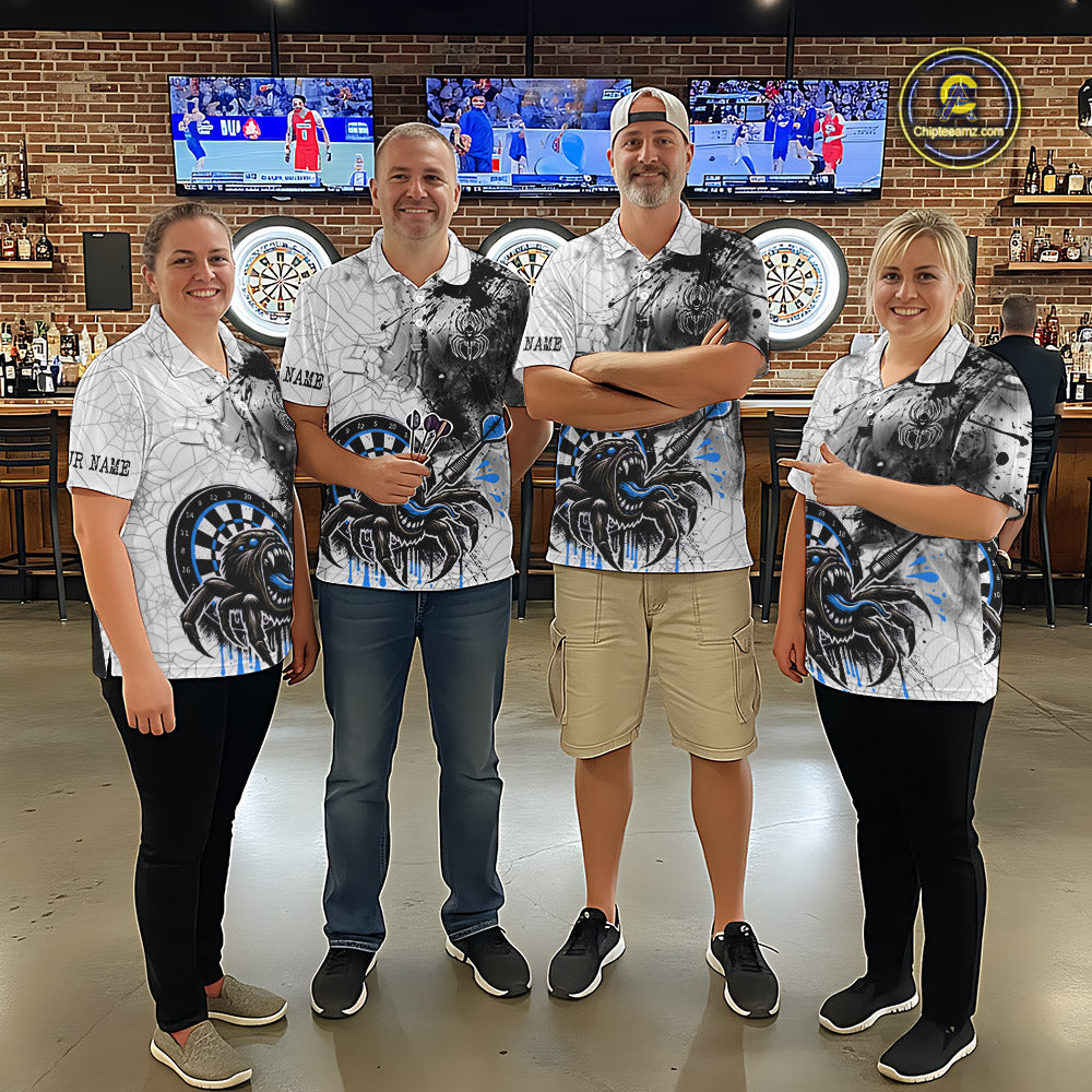 Personalized Dripping Black And Blue Spider Dart Polo Shirts For Men, Custom Dart Jerseys NYN2118