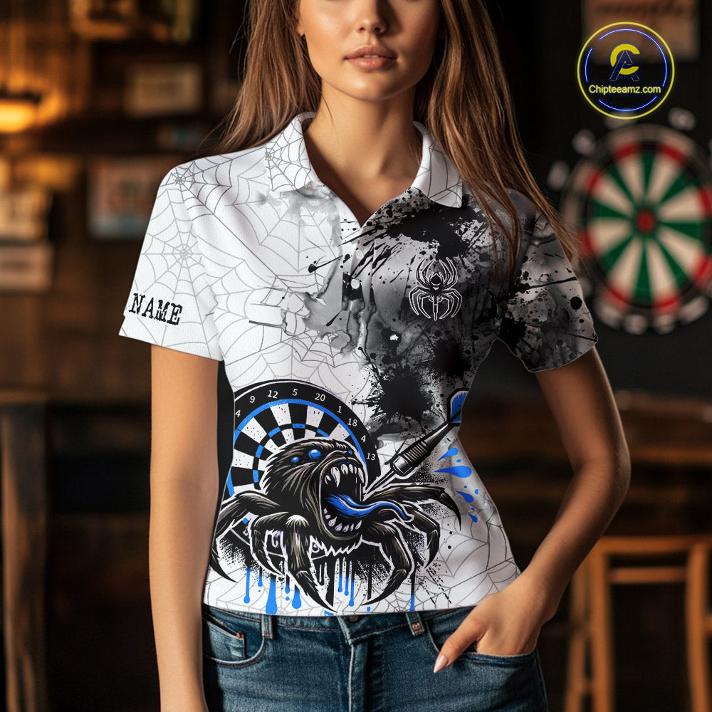 Personalized Dripping Black And Blue Spider Dart Polo Shirts For Women, Custom Dart Jerseys NYN2118