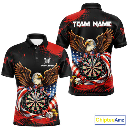 Personalized Red Grunge US Flag Eagle Dart Shirts For Men Patriotic Dart Polo & 1/4-Zip Jersey NYN2780