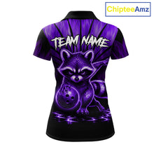 Load image into Gallery viewer, Purple Flames Funny Raccoon Bowling Shirt For Women Custom Bowling Team Jersey For Bowlers