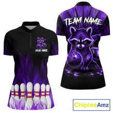 Load image into Gallery viewer, Purple Flames Funny Raccoon Bowling Shirt For Women Custom Bowling Team Jersey For Bowlers