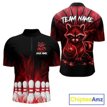Load image into Gallery viewer, Red Flames Funny Raccoon Bowling Shirt For Men Custom Bowling Team Jersey For Bowlers