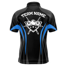 Load image into Gallery viewer, Black And Blue 8 Ball Pool Men Billiard Polo &amp; 1/4-Zip Shirt Custom Pool Team Billiard Shirts NYN2401