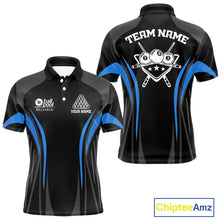 Load image into Gallery viewer, Black And Blue 8 Ball Pool Men Billiard Polo &amp; 1/4-Zip Shirt Custom Pool Team Billiard Shirts NYN2401