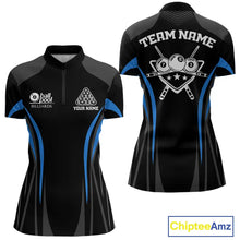 Load image into Gallery viewer, Black And Blue 8 Ball Pool Women Billiard Polo &amp; 1/4-Zip Shirt Custom Pool Team Billiard Shirts NYN2401
