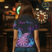 Load image into Gallery viewer, Smoke Butterfly Dartboard Women Dart Polo &amp; 1/4-Zip Shirt Custom Blue Pink Dart Jersey For Darters NYN3001