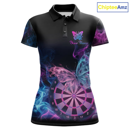 Smoke Butterfly Dartboard Women Dart Polo & 1/4-Zip Shirt Custom Blue Pink Dart Jersey For Darters NYN3001