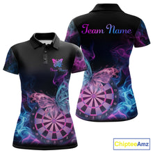 Load image into Gallery viewer, Smoke Butterfly Dartboard Women Dart Polo &amp; 1/4-Zip Shirt Custom Blue Pink Dart Jersey For Darters NYN3001