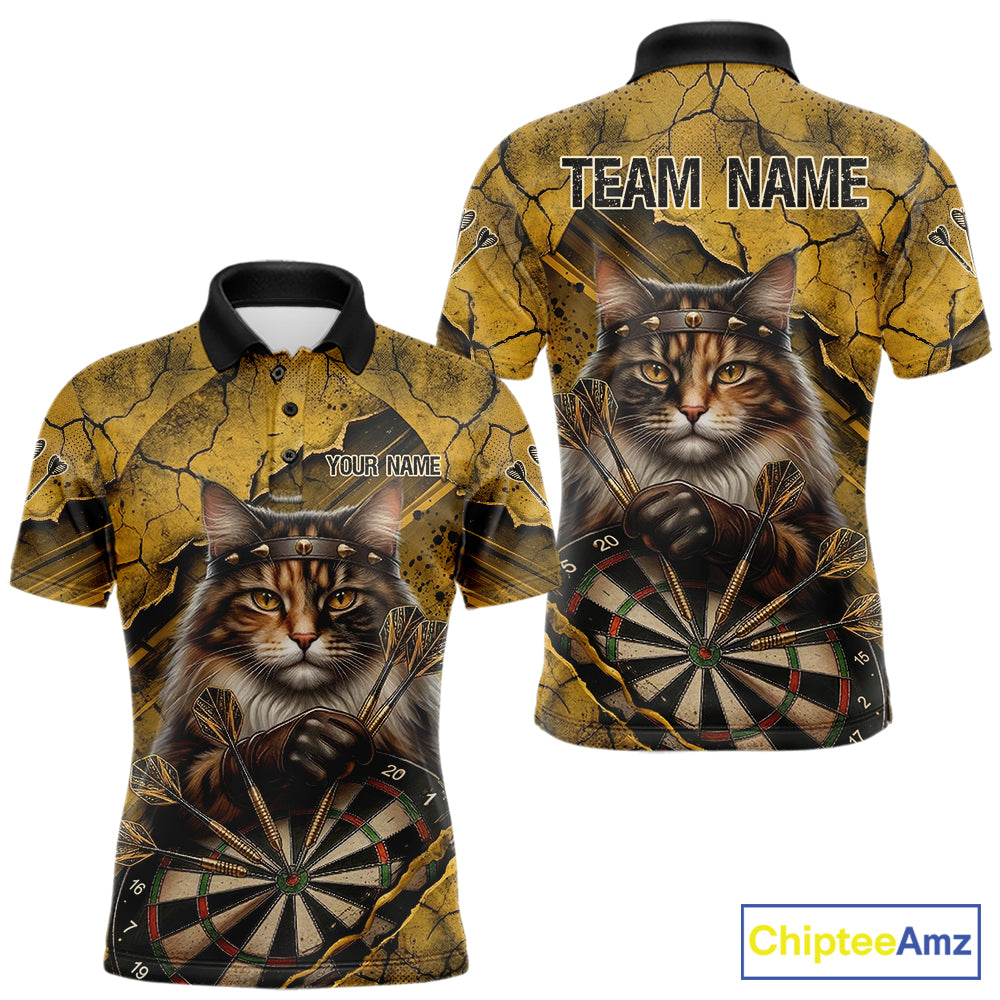 Funny Cat Cracked Darts Shirt For Men Custom Yellow Grunge Darts Team Jersey, Darts Gifts NYN3006