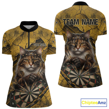 Funny Cat Cracked Darts Shirt For Women Custom Yellow Grunge Darts Team Jersey, Darts Gifts NYN3006