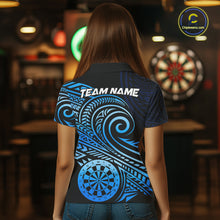 Load image into Gallery viewer, Black Blue Tribal Pattern Women Darts Polo &amp; 1/4-Zip Shirt Personalized Tribal Dart Team Appeal NYN3007