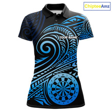 Load image into Gallery viewer, Black Blue Tribal Pattern Women Darts Polo &amp; 1/4-Zip Shirt Personalized Tribal Dart Team Appeal NYN3007