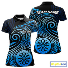 Load image into Gallery viewer, Black Blue Tribal Pattern Women Darts Polo &amp; 1/4-Zip Shirt Personalized Tribal Dart Team Appeal NYN3007