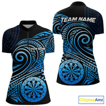 Load image into Gallery viewer, Black Blue Tribal Pattern Women Darts Polo &amp; 1/4-Zip Shirt Personalized Tribal Dart Team Appeal NYN3007