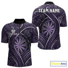 Load image into Gallery viewer, Black Purple Tribal Pattern Darts Polo &amp; 1/4-Zip Shirt For Men Personalized Tribal Dart Team Appeal NYN3009