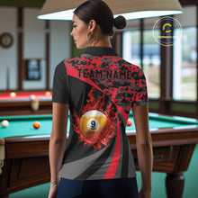 Load image into Gallery viewer, Flame 8 Ball &amp; 9 Ball Billiard Pool Shirt For Women Custom Black And Red Camo Billiard Team Attire NYN3430