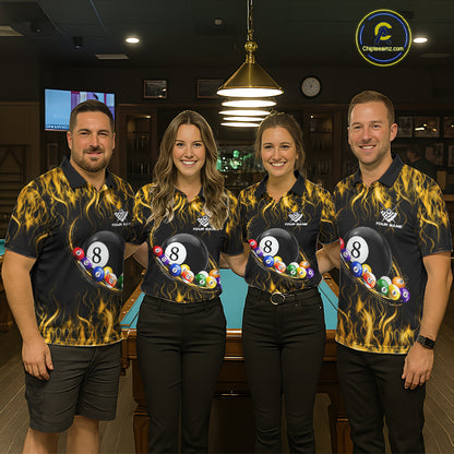 Fire Flame 8 Ball Billiard Pool Shirt For Men Custom Yellow Light Billiard Ball Team Jersey NYN3432