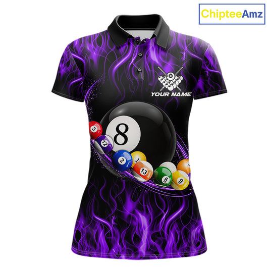 Purple Light Fire Flame 8 Ball Pool Shirt For Women Custom Billiard Ball Team Jersey