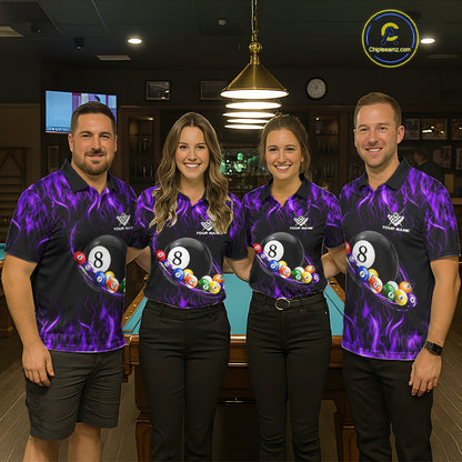 Fire Flame 8 Ball Billiard Pool Shirt For Men Custom Purple Light Billiard Ball Team Jersey NYN3433
