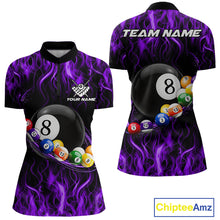 Load image into Gallery viewer, Purple Light Fire Flame 8 Ball Pool Shirt For Women Custom Billiard Ball Team Jersey