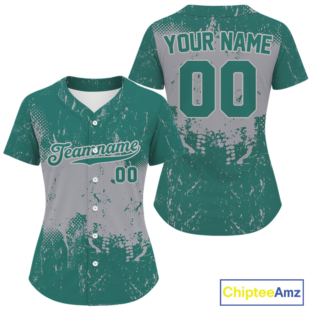 Custom Grey And Green Grunge Baseball Ball Shirt For Women Baseball Team Jerseys NYN1591