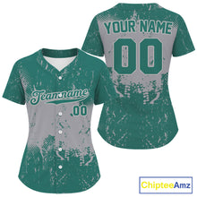 Load image into Gallery viewer, Custom Grey And Green Grunge Baseball Ball Shirt For Women Baseball Team Jerseys NYN1591