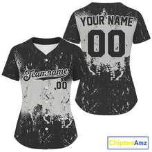 Load image into Gallery viewer, Custom Black White Grunge Baseball Ball Shirt For Women Baseball Team Jerseys NYN1592