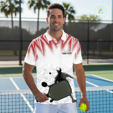 Load image into Gallery viewer, Custom White And Red Grunge Pickleball Paddle League Jerseys Men Pickleball Team Shirts NYN2140