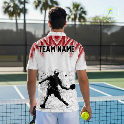 Custom White And Red Grunge Pickleball Paddle League Jerseys Men Pickleball Team Shirts NYN2140