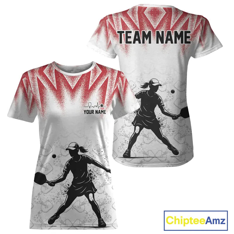 Custom White And Red Grunge Pickleball Paddle League Jerseys Women Pickleball Team Shirts NYN2140