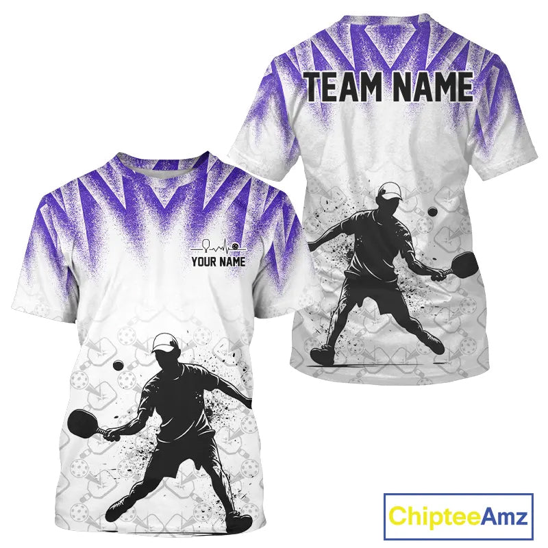Custom White And Purple Grunge Pickleball Paddle League Jerseys Men Pickleball Team Shirts NYN2141