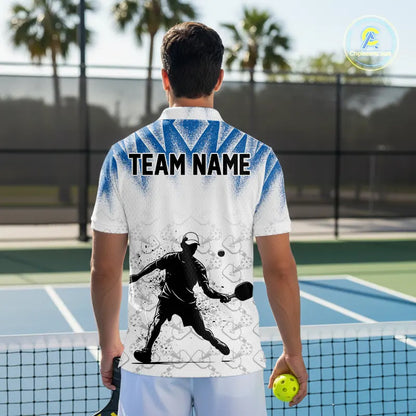 Custom White And Blue Grunge Pickleball Paddle League Jerseys Men Pickleball Team Shirts NYN2142