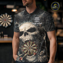 Load image into Gallery viewer, Grunge Horror Grey Skull Vintage Dartboard &amp; Arrow Men Darts Polo Shirt Custom Dart League Shirts NYN2642