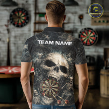 Load image into Gallery viewer, Grunge Horror Grey Skull Vintage Dartboard &amp; Arrow Men Darts Polo Shirt Custom Dart League Shirts NYN2642
