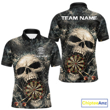Load image into Gallery viewer, Grunge Horror Grey Skull Vintage Dartboard &amp; Arrow Men Darts Polo Shirt Custom Dart League Shirts NYN2642